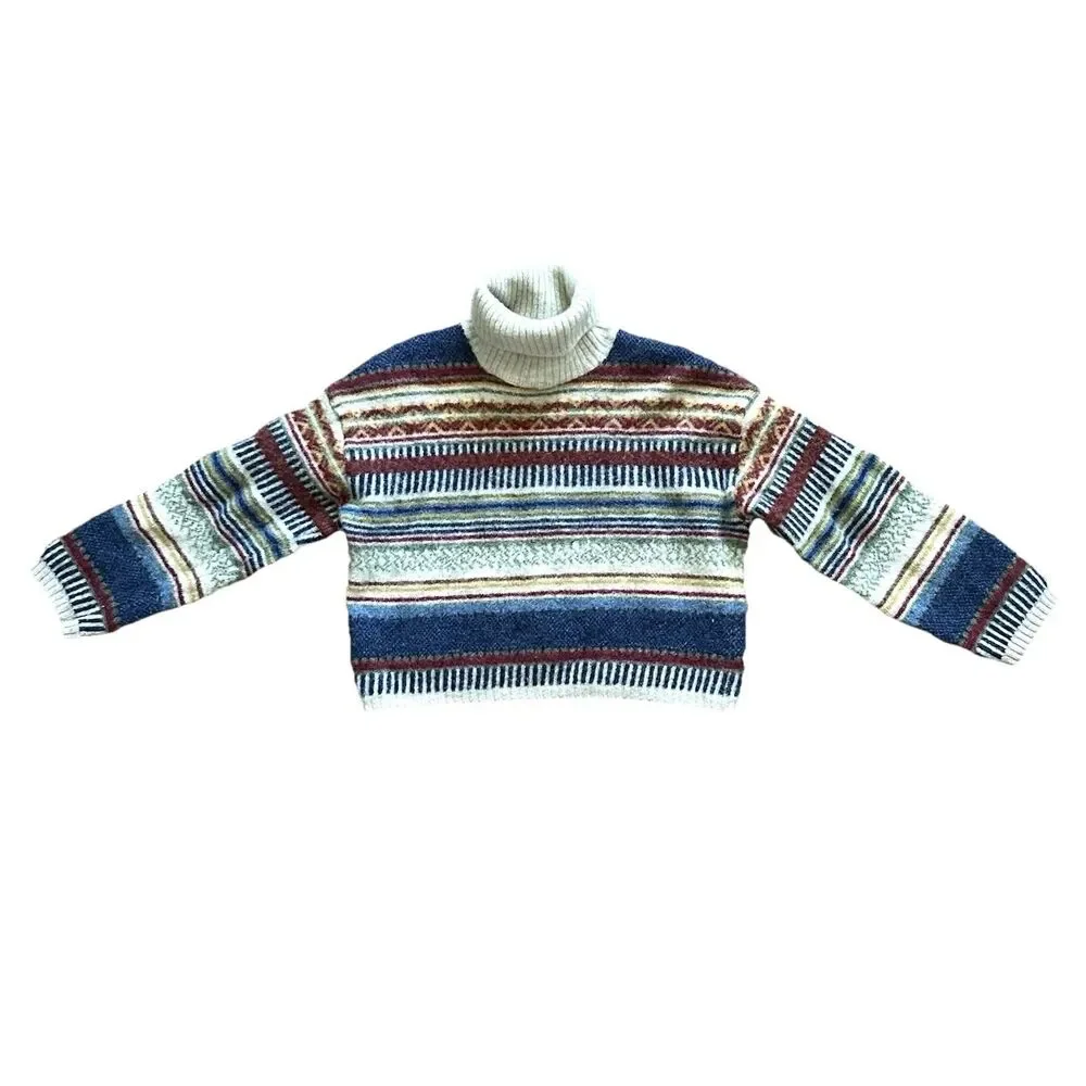 United Colors Of Benetton Sweater Youth Sm Cropped Shetland Fair Isle Nordic